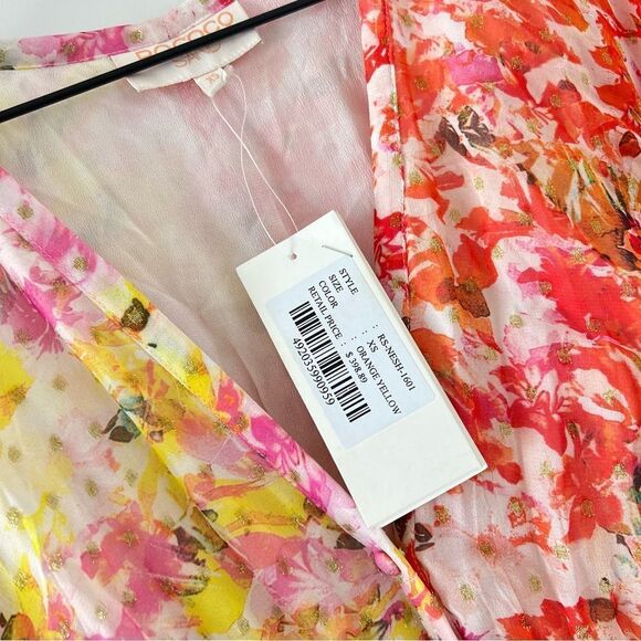 NWT Rococo Sand Nesh Mixed Floral V Neck Maxi Dress Orange Yellow XS - Picture 7 of 14
